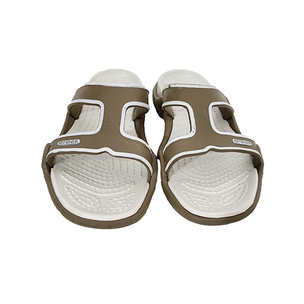 Crocs Women’s Cleo III T Strap Comfort Sandals Slip On Casual White Taupe Size 8 - Picture 2 of 12